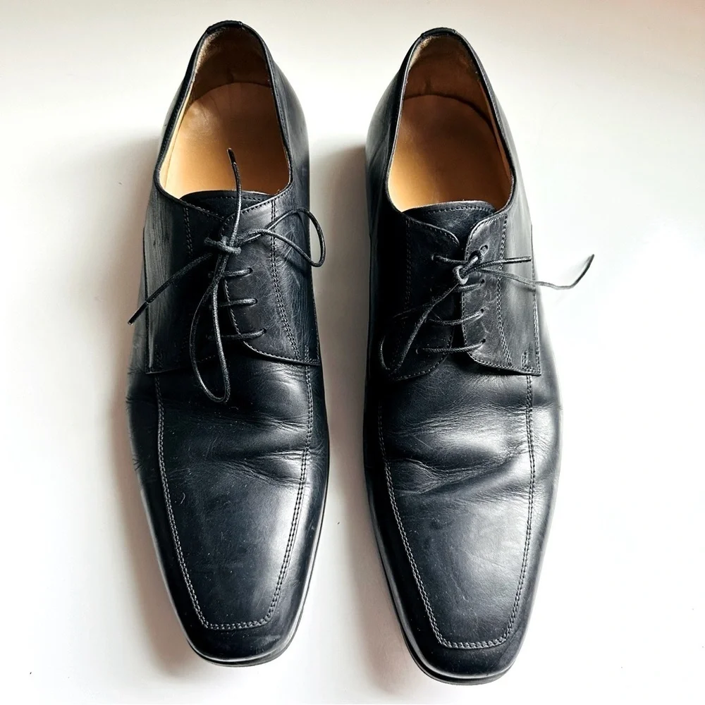 Santoni Italy PRITCHARD Black Leather Derby 11927 Men's Apron Toe Shoes 9.5 Rare